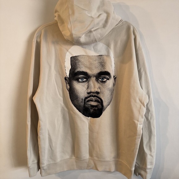 RARE Lane Seven Kanye West Face Hoodie Mens L Beige Sweatshirt Yeezy Art To Wear - Picture 2 of 8